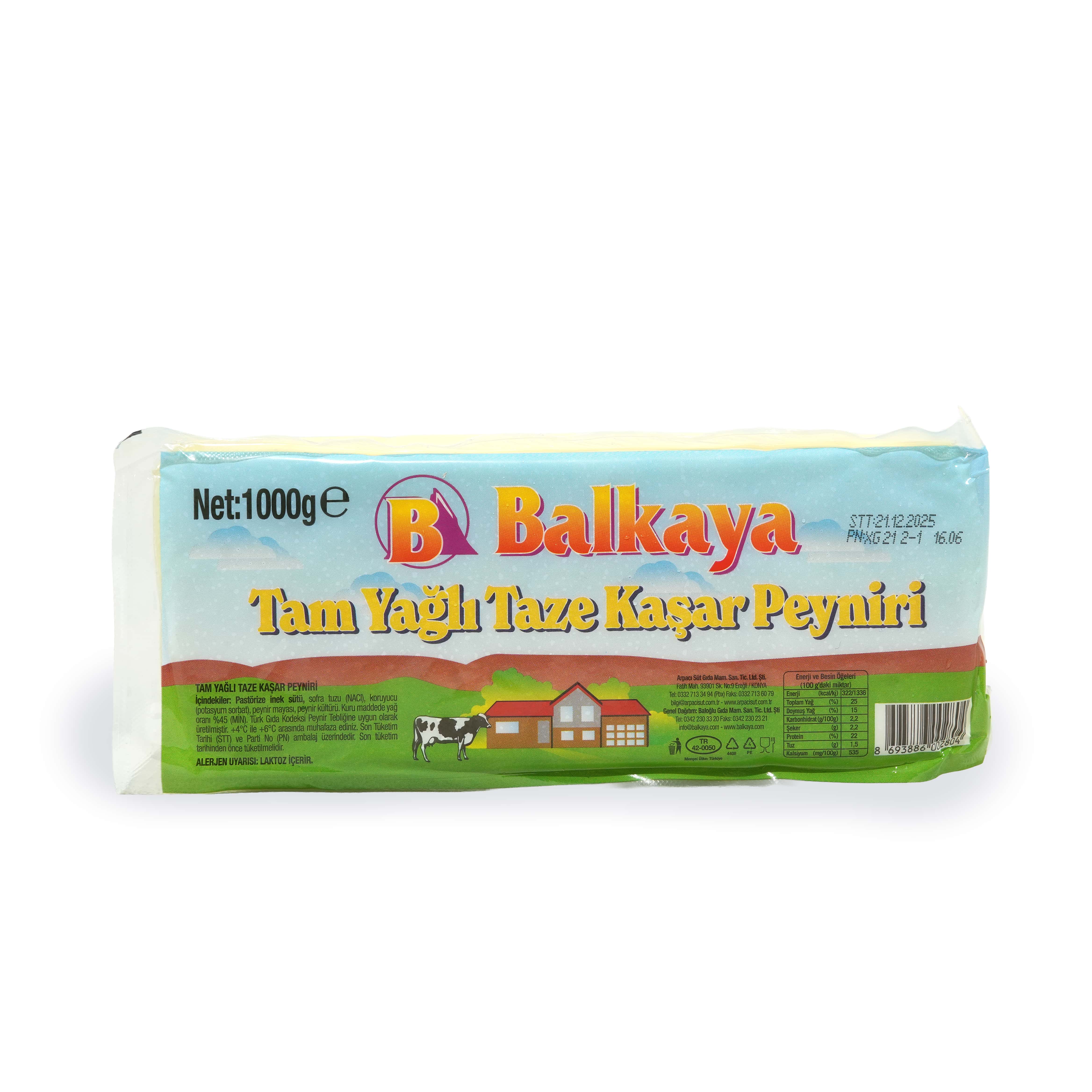 Tam Yağlı Taze Kaşar Peyniri - (1000g)