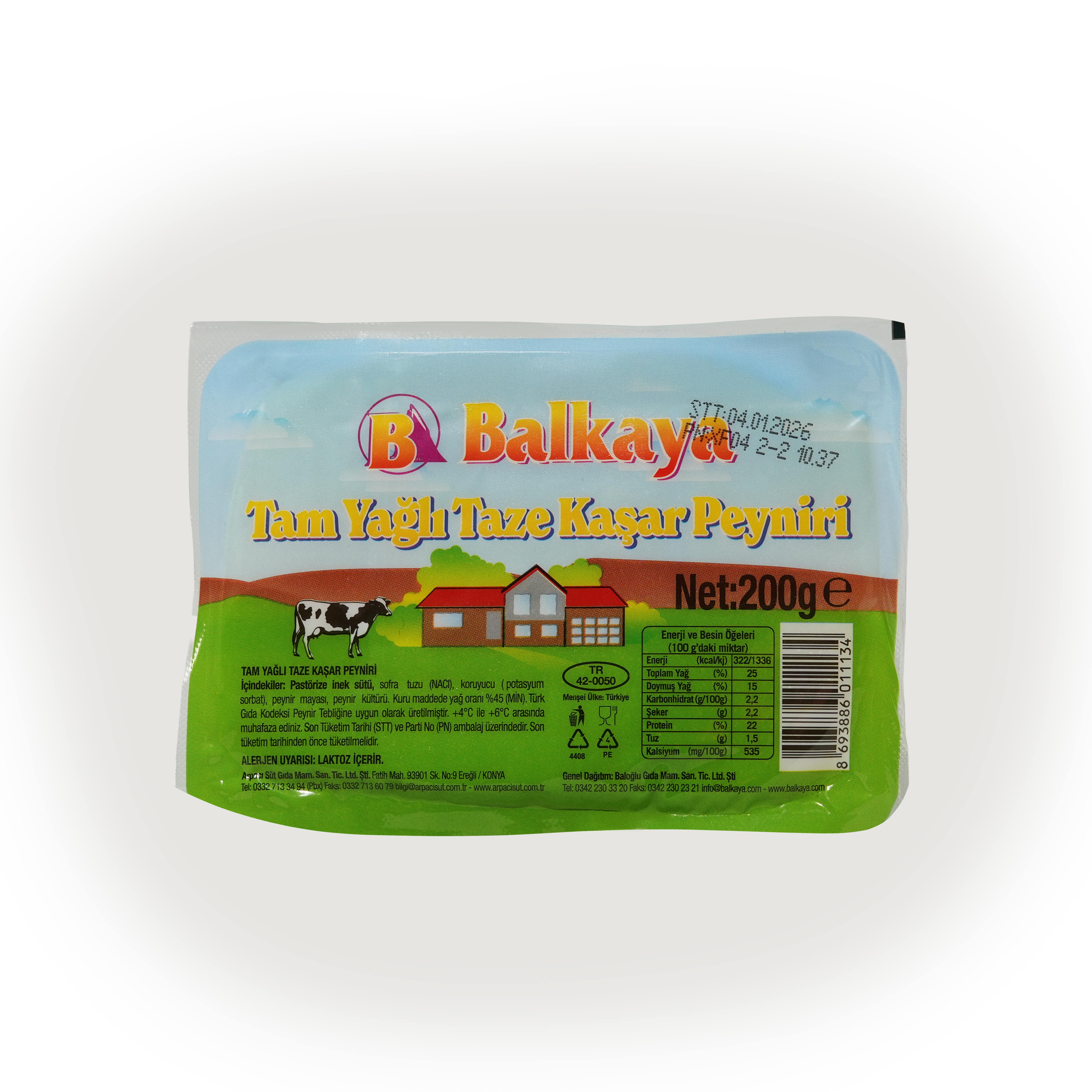 Tam Yağlı Taze Kaşar Peyniri - (200g)